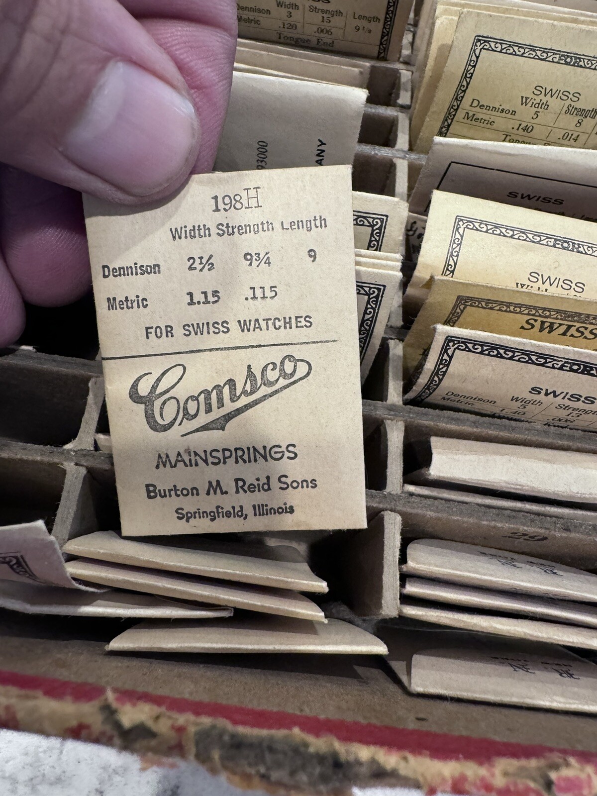 VTG Swartchild Co Watchmakers Slotted Assorted Repair Box W/ 140+- NOS Springs