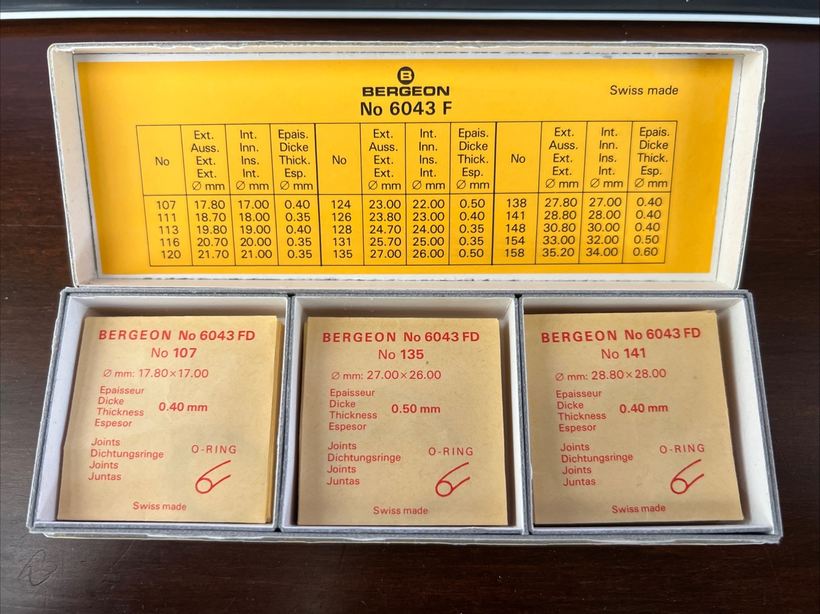 Vintage Bergeron O-ring Assortment No 6043F Swiss Made