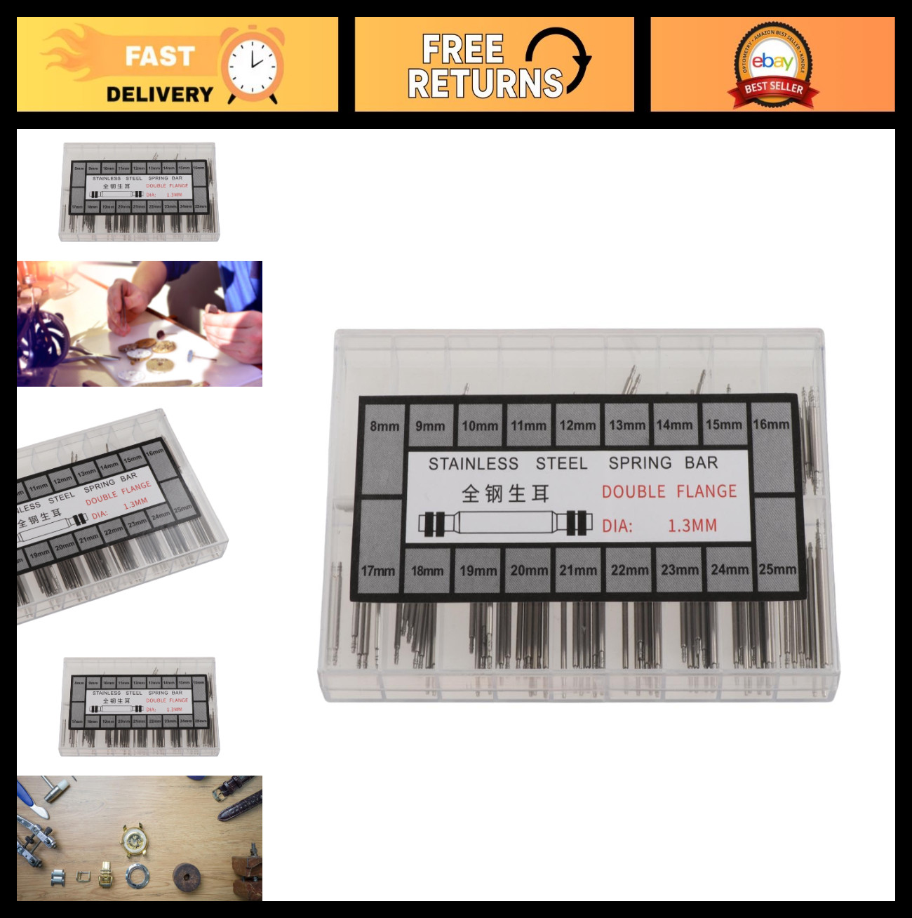 Watch Spring Bar Pins Set – Strap Link Pins for Watchmakers with Storage Case