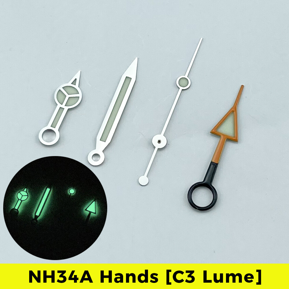 NH34A Red GMT Hands C3 Lume 4-hand for NH34 SKX007 SKX SSK GMT Mod BENZ