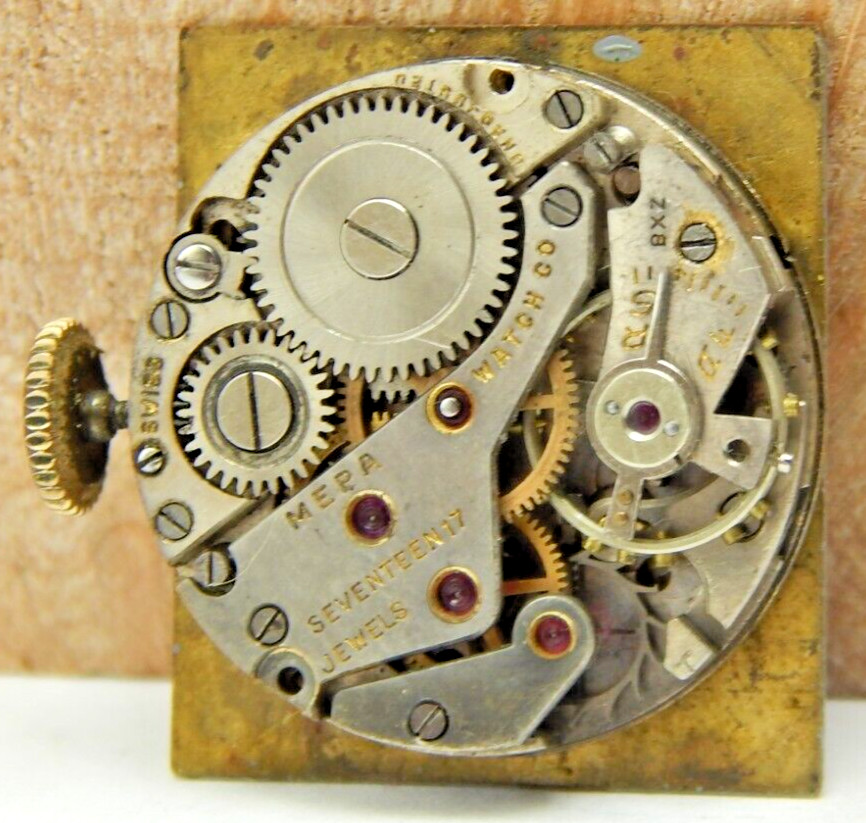 Vintage MEPA 17 jewel men’s art deco wrist watch movement with dial and crown