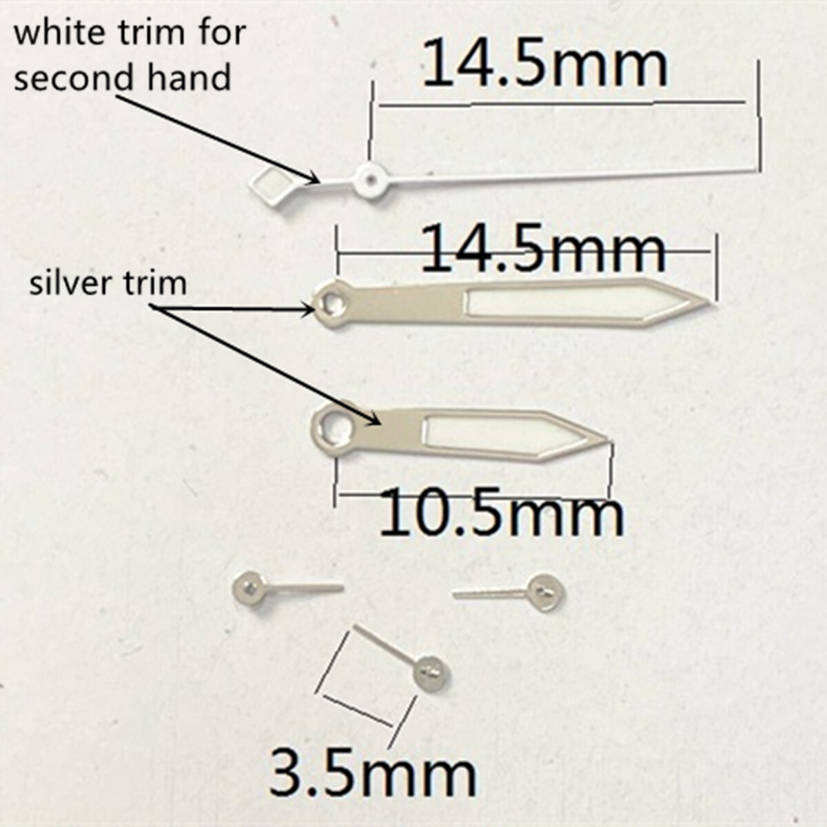 14.5mm Silver+White Trim Green Luminous Watch Hands for Movement VD53 VD54 VD57