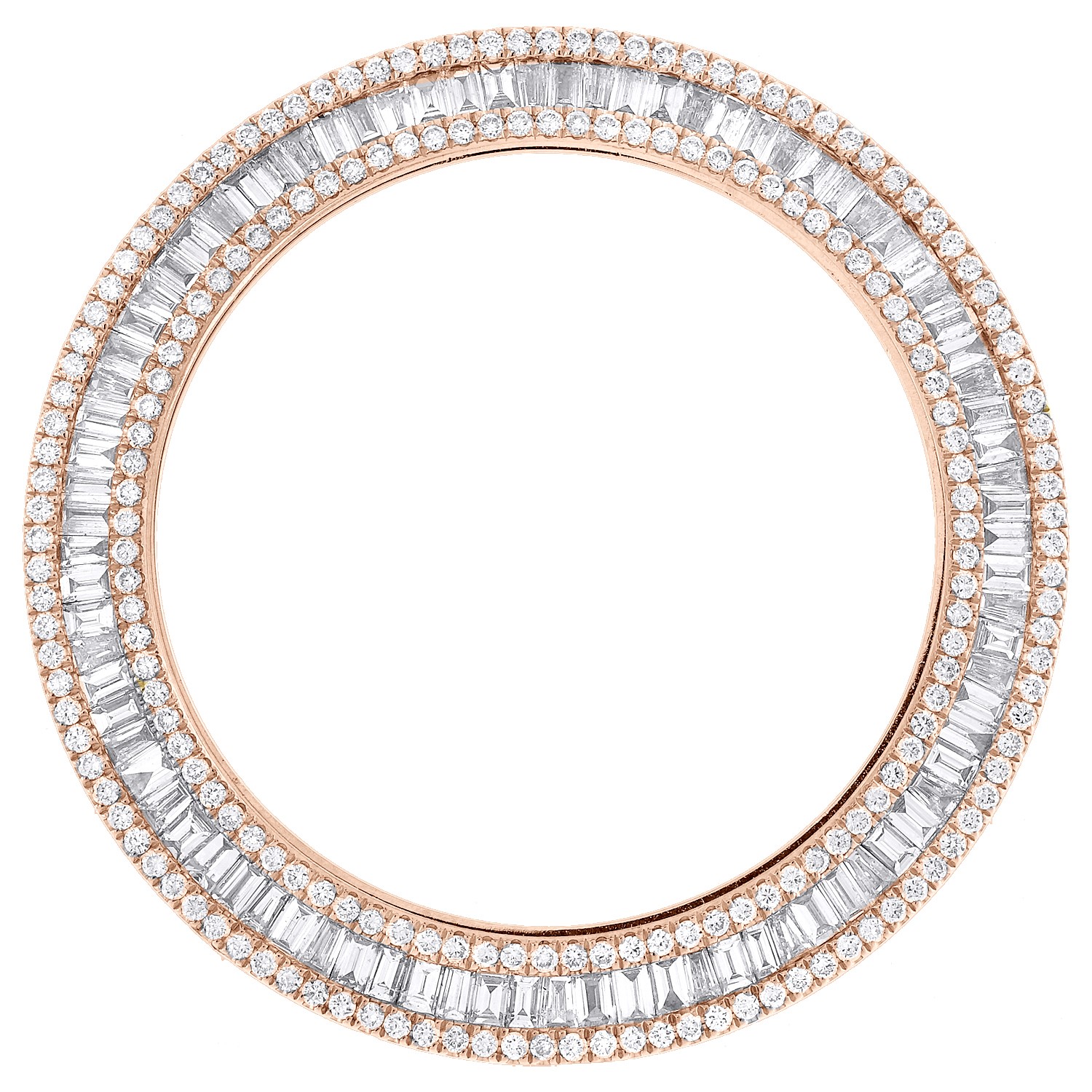 10K Rose Gold Custom 3 Row Diamond Bezel For Rolex Day-Date 36mm Watch 3.20 CT.