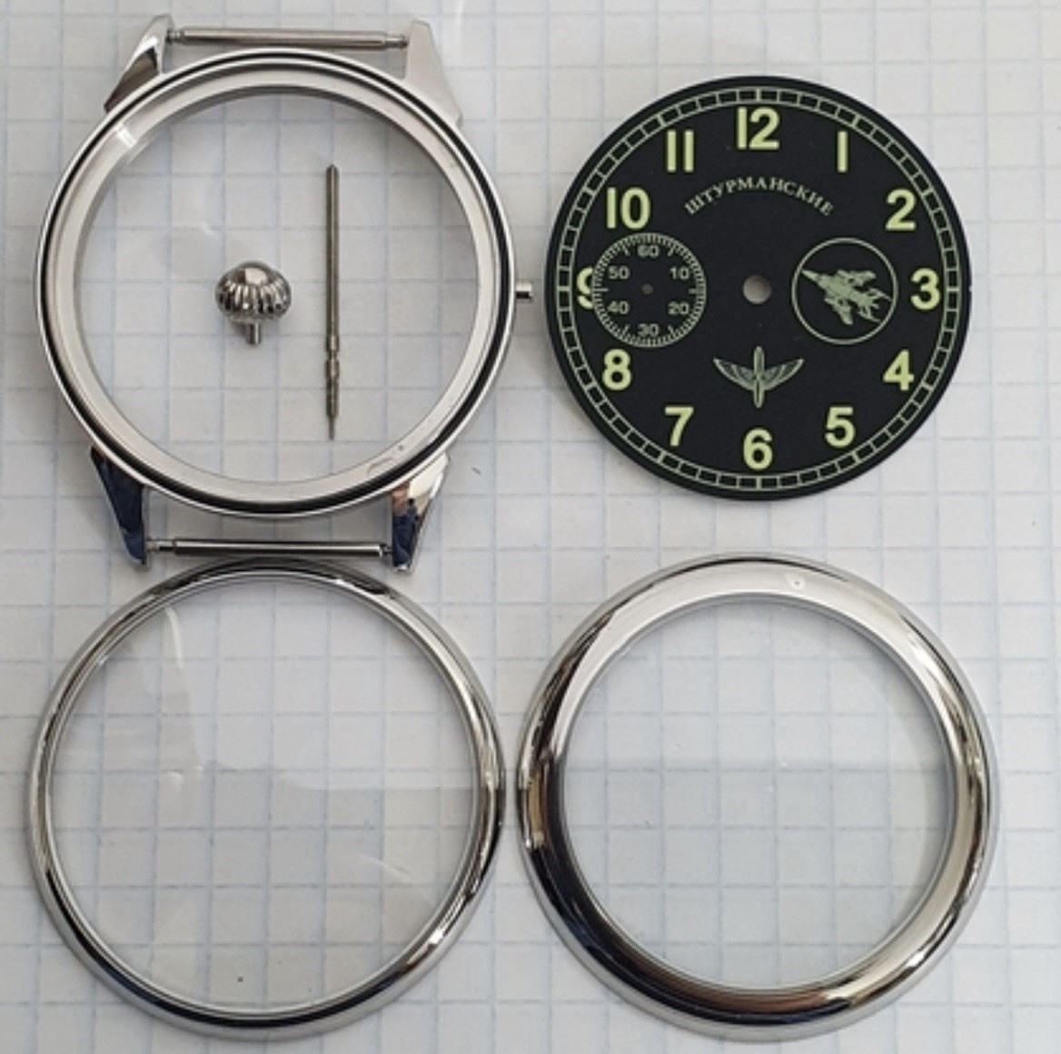 Molnija Marriage Parts Kit – Shturmanskie Style Dial Case Hands – No Movement