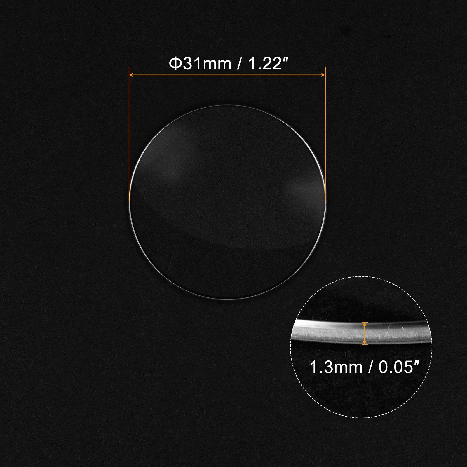 Glass Watch Single Lens Round 31mm Dia 1.3mm Edge Thickness, Transparent