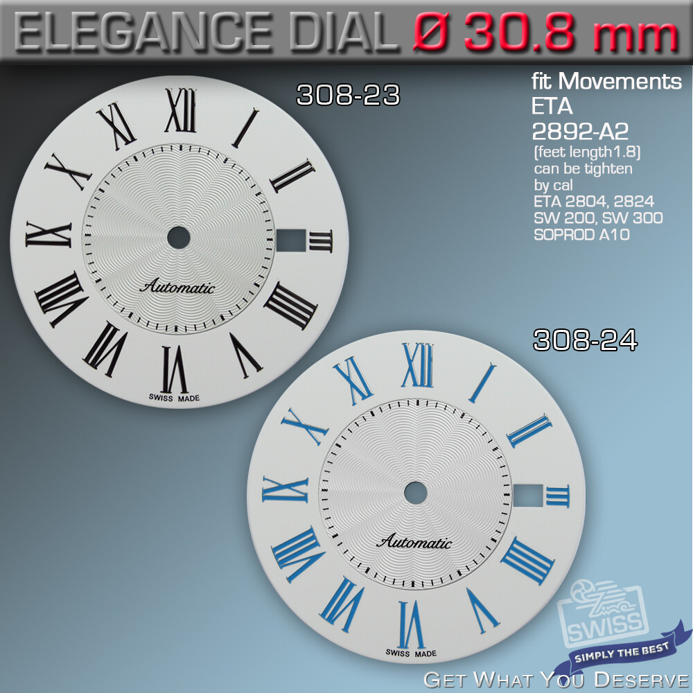 DIAL, ETA 2824-2, 2892-A2, SW 200,SW300, SOPROD A10,M100 Ø30.8 mm Ref 308-23-24