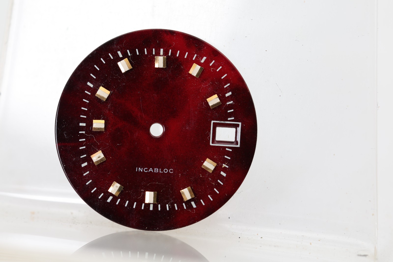 SWISS INCABLOC NOS WRIST WATCH DIAL 28.75mm, RED MARBLED, RAISED INDICES (NL)