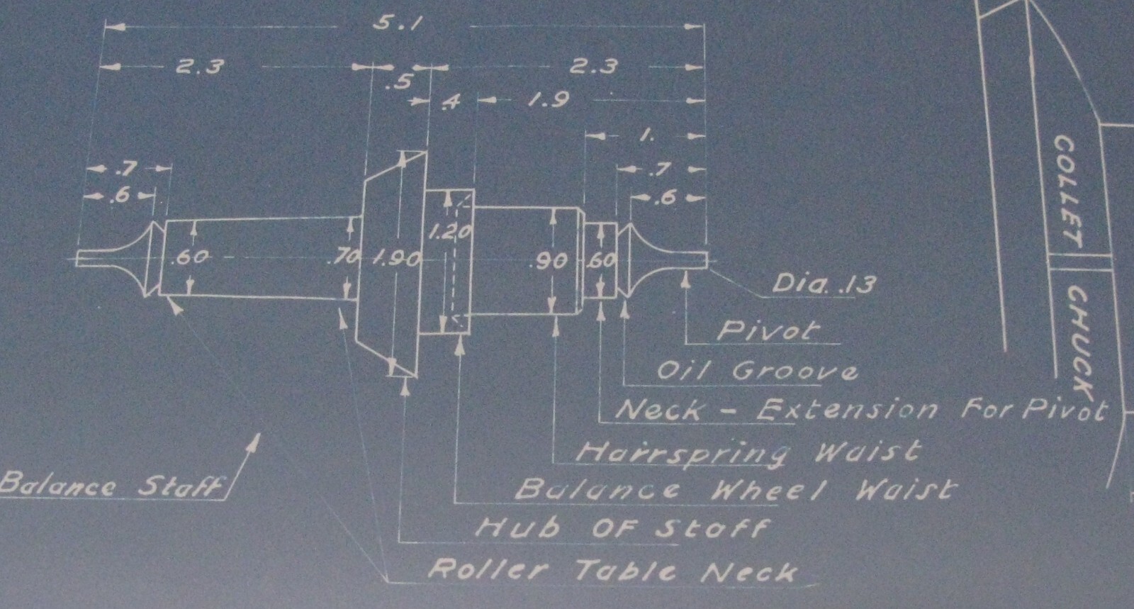 Gruen 335 430 435 440 watch movement part balance staff rivure 0.85 mm