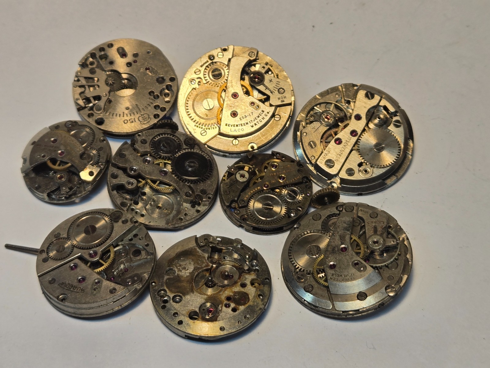 Vtg Watch Movement Parts Lot (8) Watchmakers Estate Spares Repair 17j