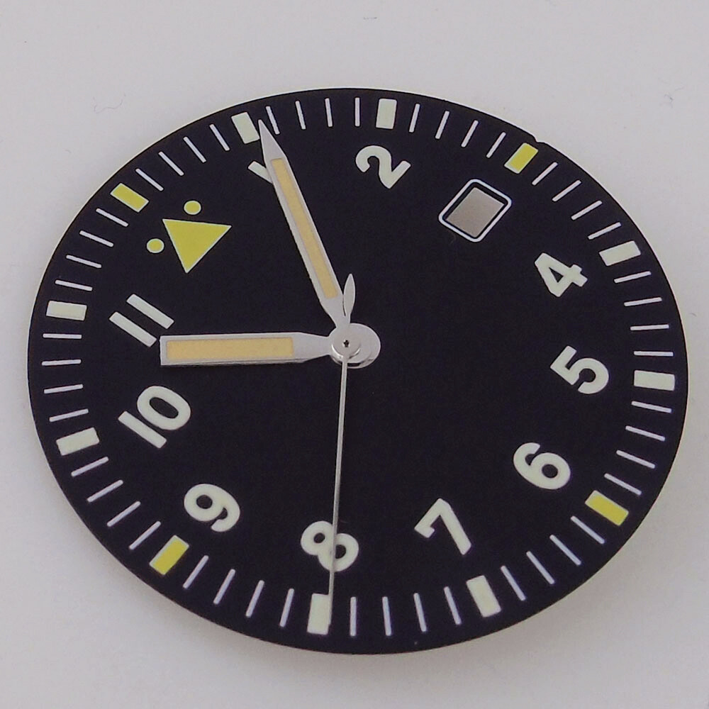 3.5mm Black Sterile Watch Dial Silver Edge Yellow Hands Fit Auto NH35 NH35A Lume