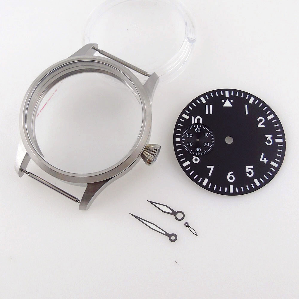 Silver 42mm Sterile Watch Case+Hands+Dial For ETA 6497 ST 3600 Hand Winding Movt