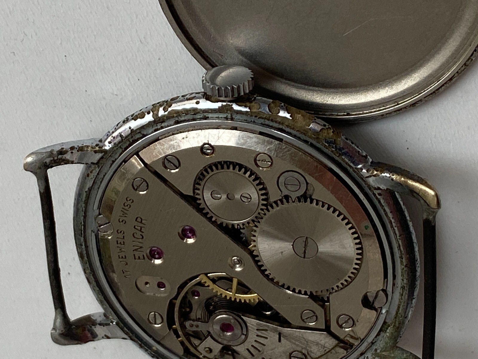 VINTAGE MEN WATCH ENICAR ULTRASONIC SWISS MADE FOR PARTS 17 JEWELS CAL 1292