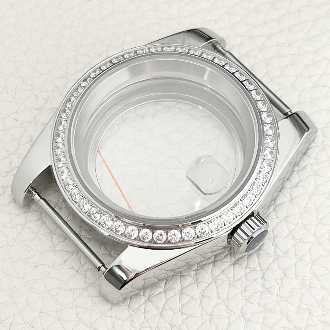 stainless steel Diamond Bezel Watch Case nh35 Sapphire Glass For NH35 nh36 Mod