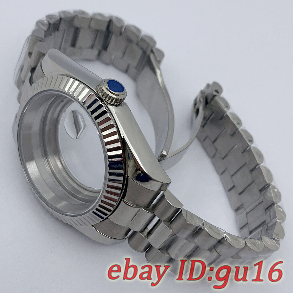 36mm/40mm NH35 NH36 Miyota 8215 ETA 2836 2824 Silver Watch Case President Strap