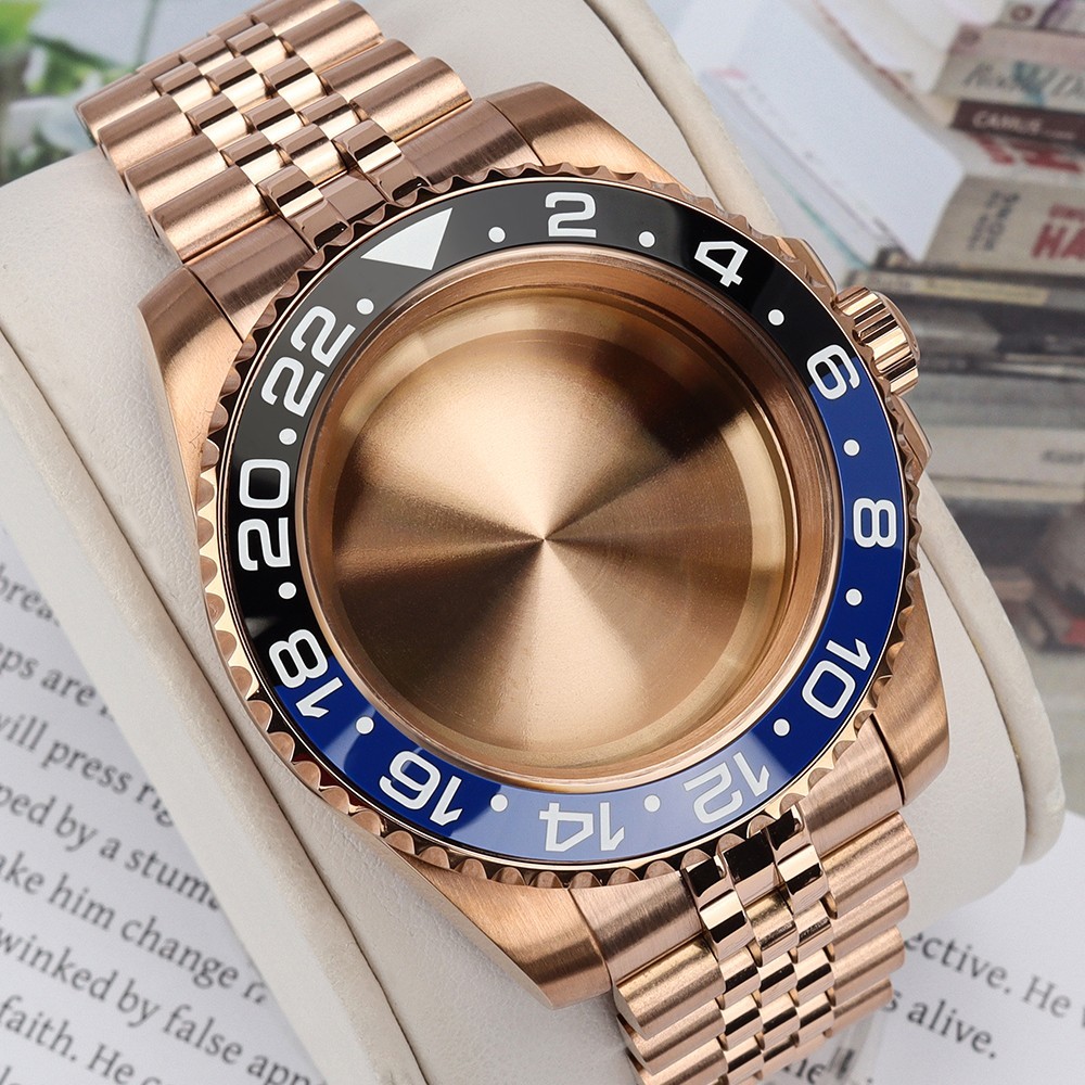 Oyster 40mm Watch Cases Bracelet Rose Gold Luminous Bezel For SII NH35 Movement