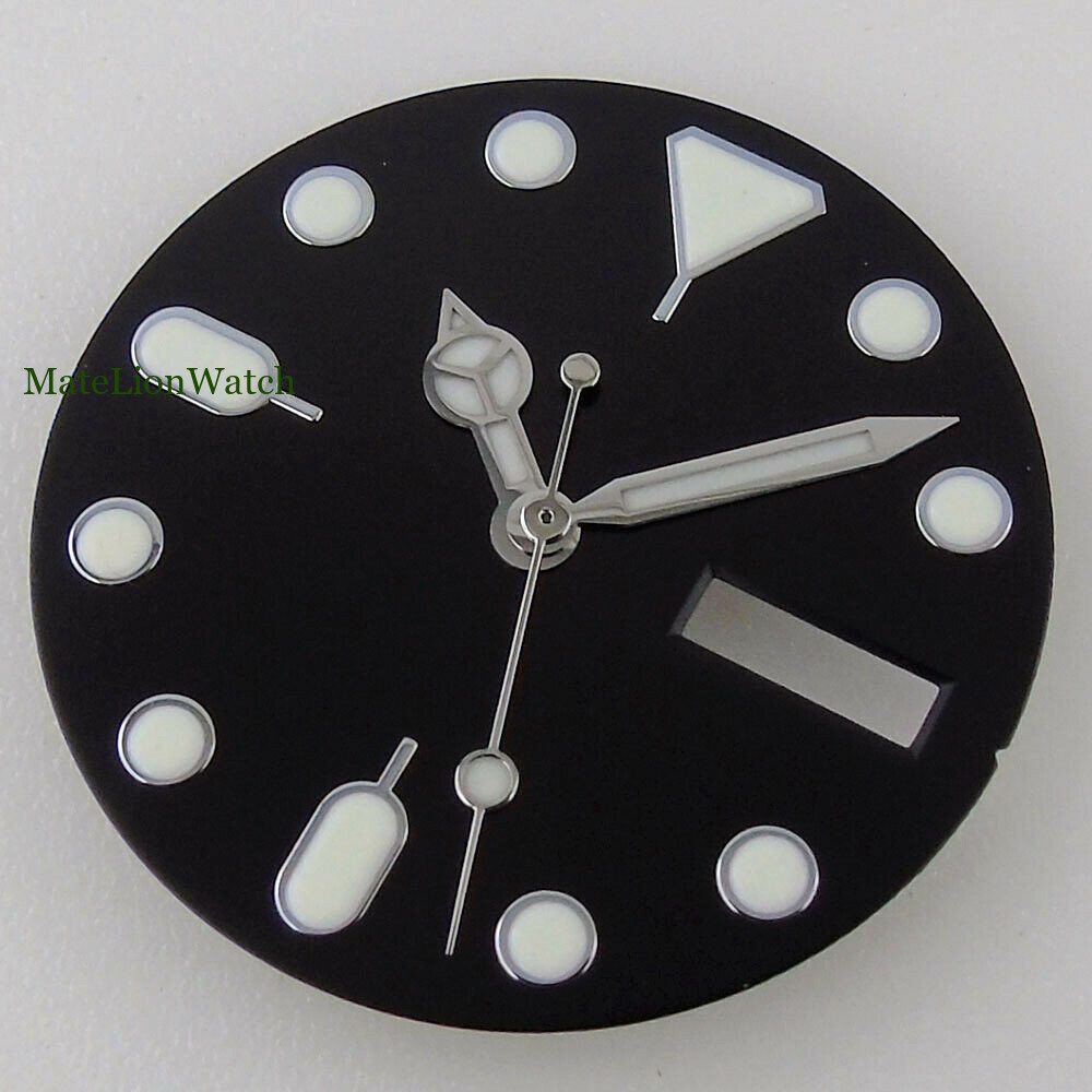 28.5mm Watch Dial+Hands Dual Calendar For NH36/NH36A Green Lume 3.8 &3 o’clock