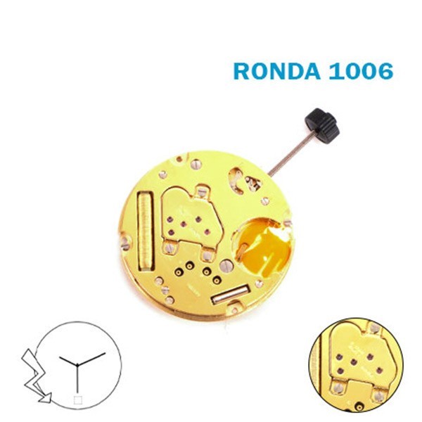 RONDA 1006 Swiss Watch Movement–2Hands-Pink Disk At 6-0 Jewels-H:3.67mm.