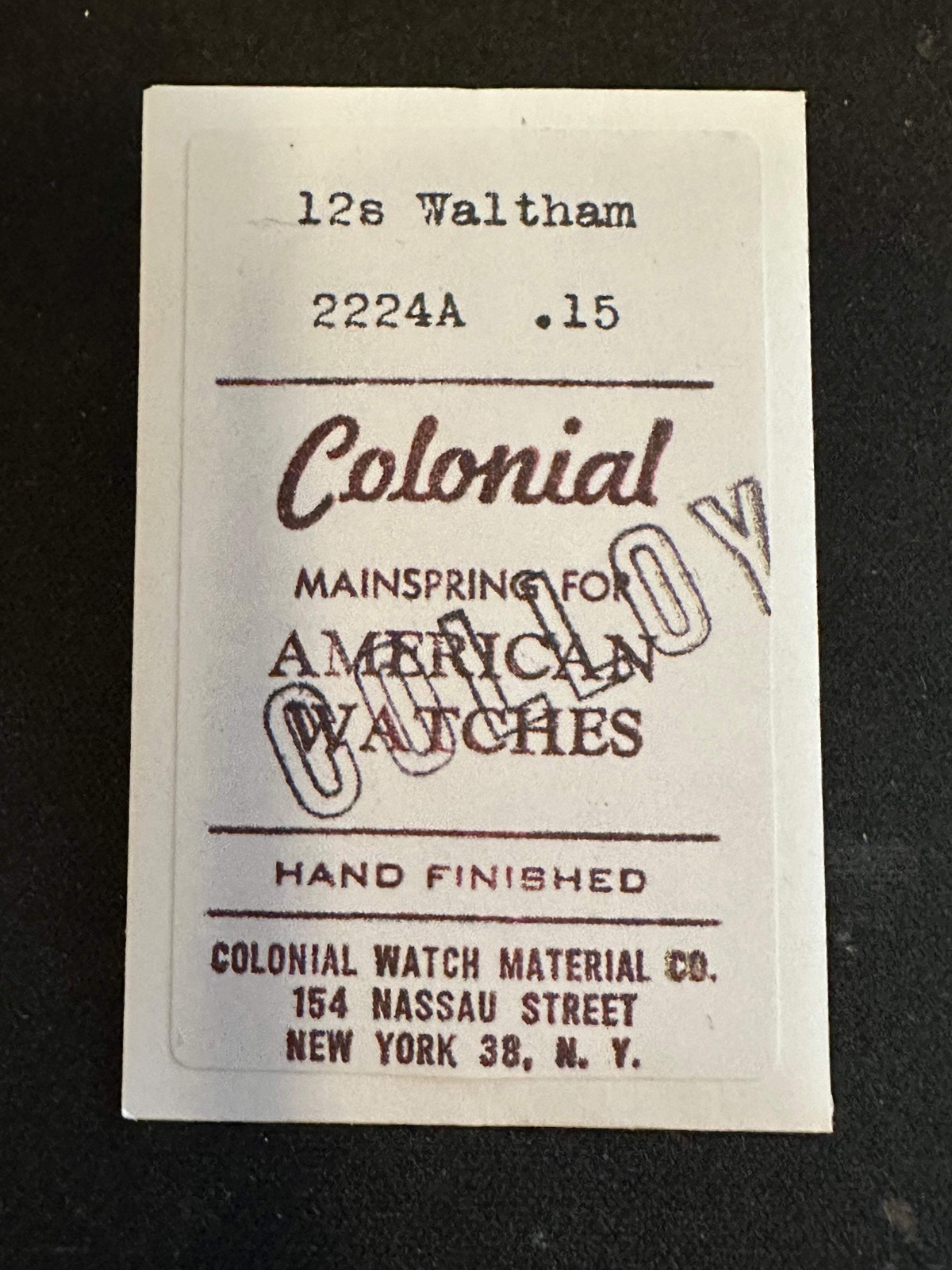 Colonial Mainspring for Waltham 12s Factory No. 2224A – Alloy