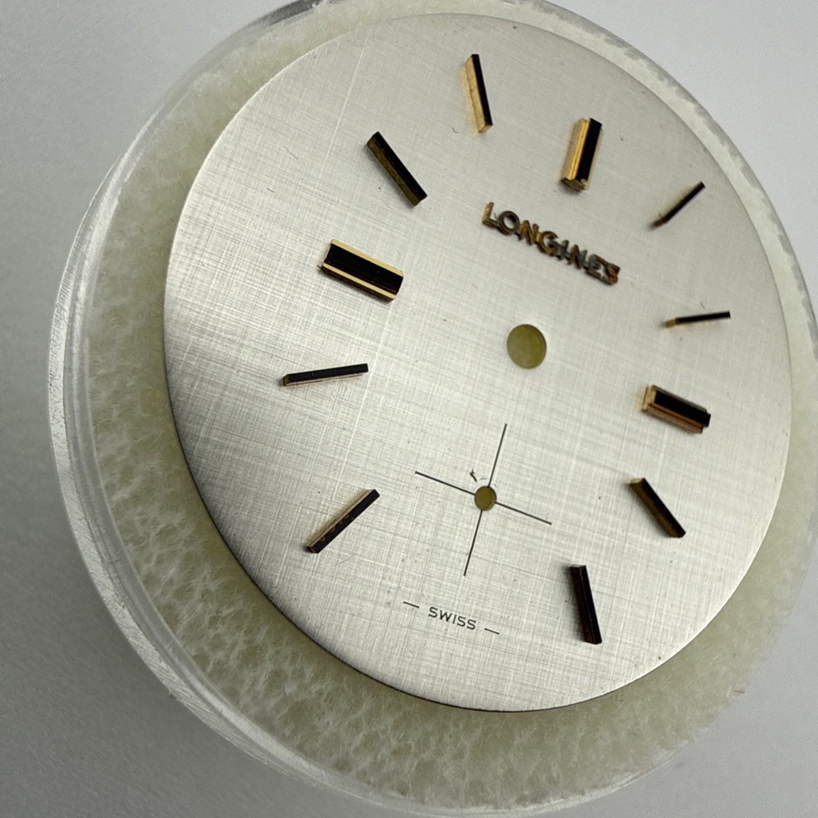Longines Watch Dial Silver Linen W/ Gold Finish Markers 28mm Singer Dial – NOS