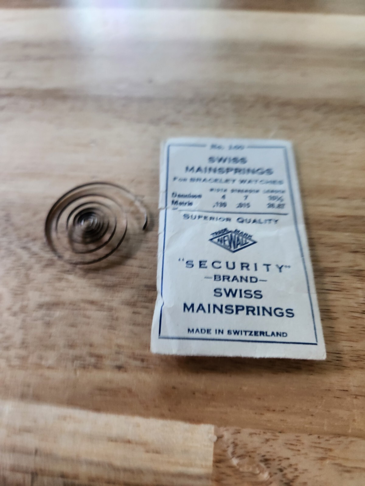 Newall Security Swiss Mainspring No. #160 for 16 Size Watches, .130 .015 26.67