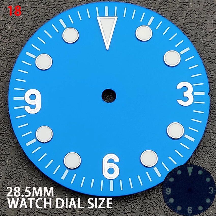 28.5MM Luminous Waterproof Watch Dial Metal Blue No- Logo for NH35 4R Movement