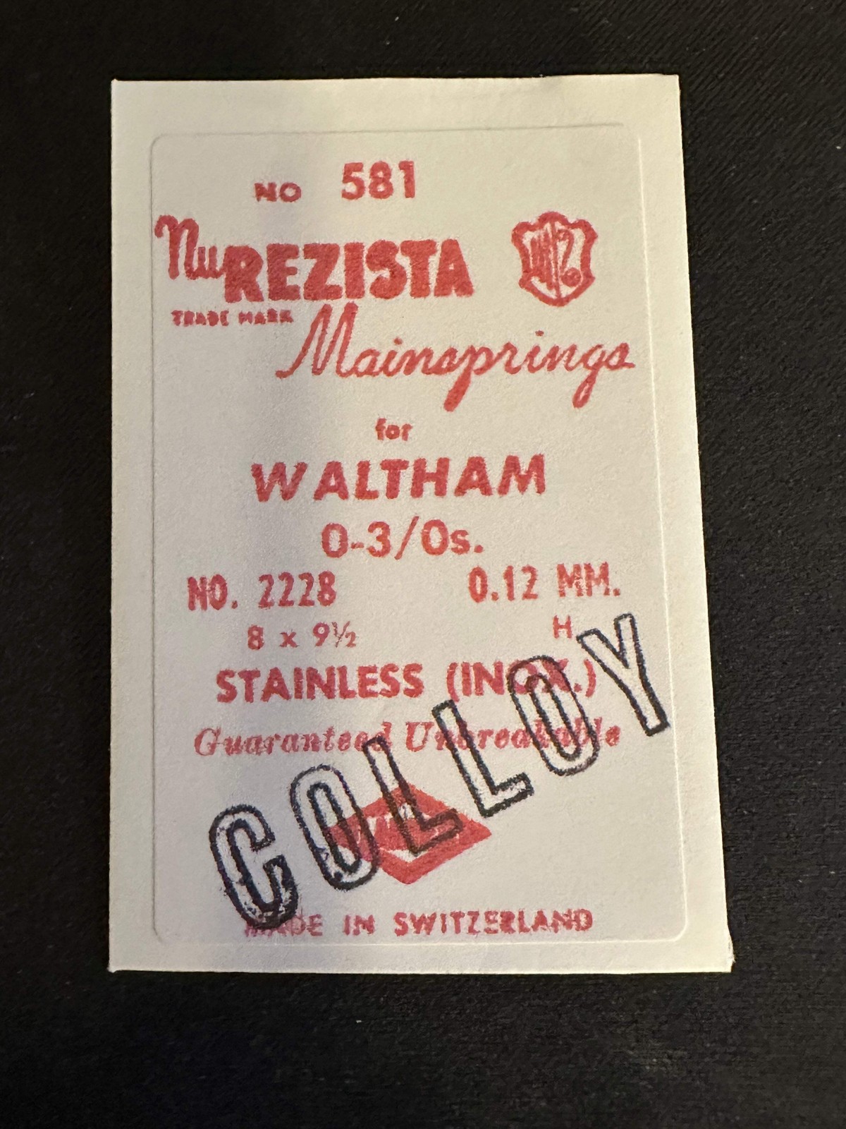 NuRezista Mainspring #581 for Waltham 0s & 3/0s Factory No. 2228 – Alloy