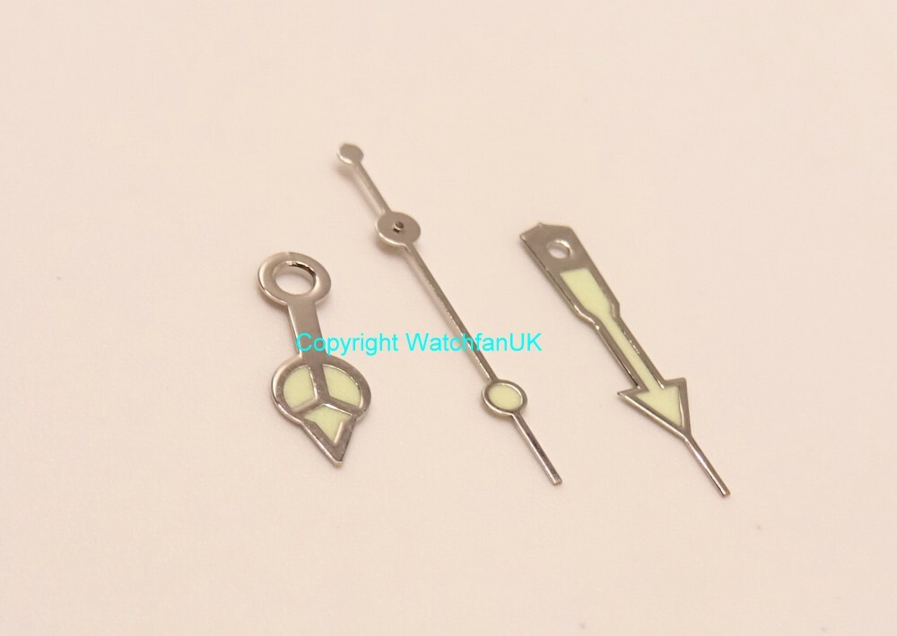 3 Watch Hands With Green Lume 1.2mm/0.7mm/0.2mm Fits Quartz ETA #A84-11