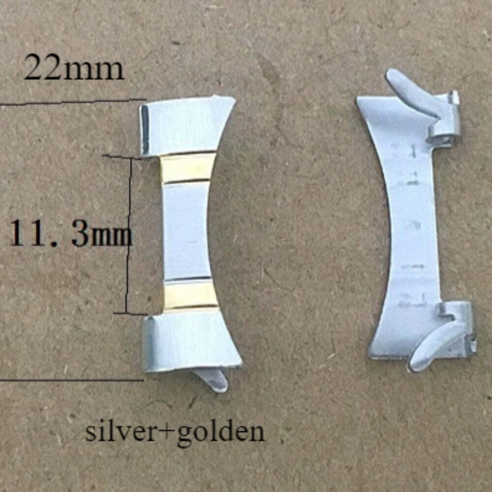 Silver+Golden 11.3x22mm Curved End Links Spring Bars Bracelet Watch Band Strap#2