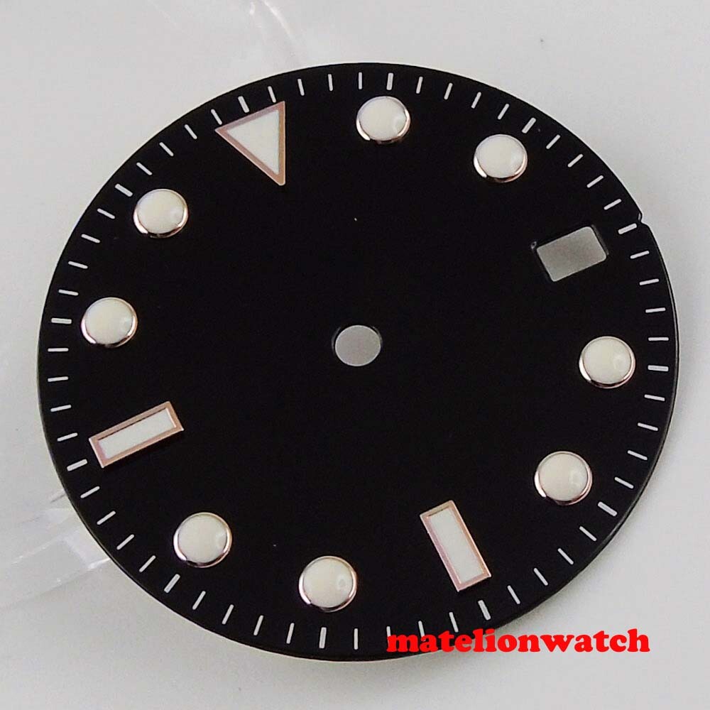 28.5mm Black sterile WATCH DIAL fit NH35 NH36 movement Blue Luminous dial marks