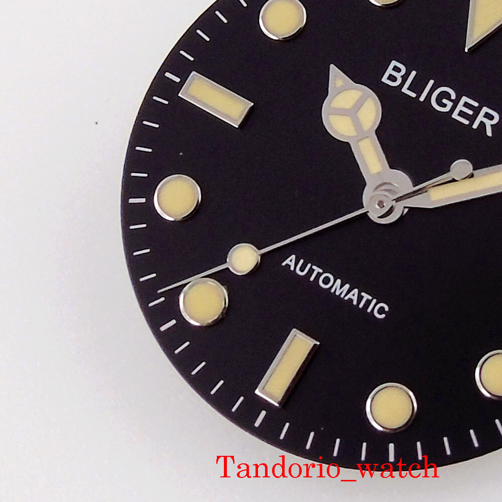 28.5mm Black Dial Yellow Marks Green Luminous Fit MIYOTA 8215 ETA 2824 2836