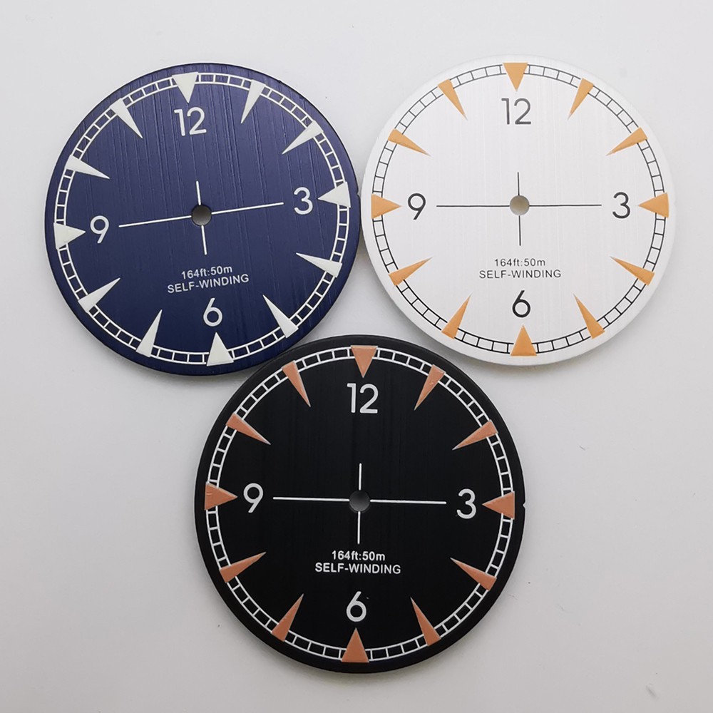33.5mm black white blue sterile watch dial hands fit NH35 Miyota8215 movement
