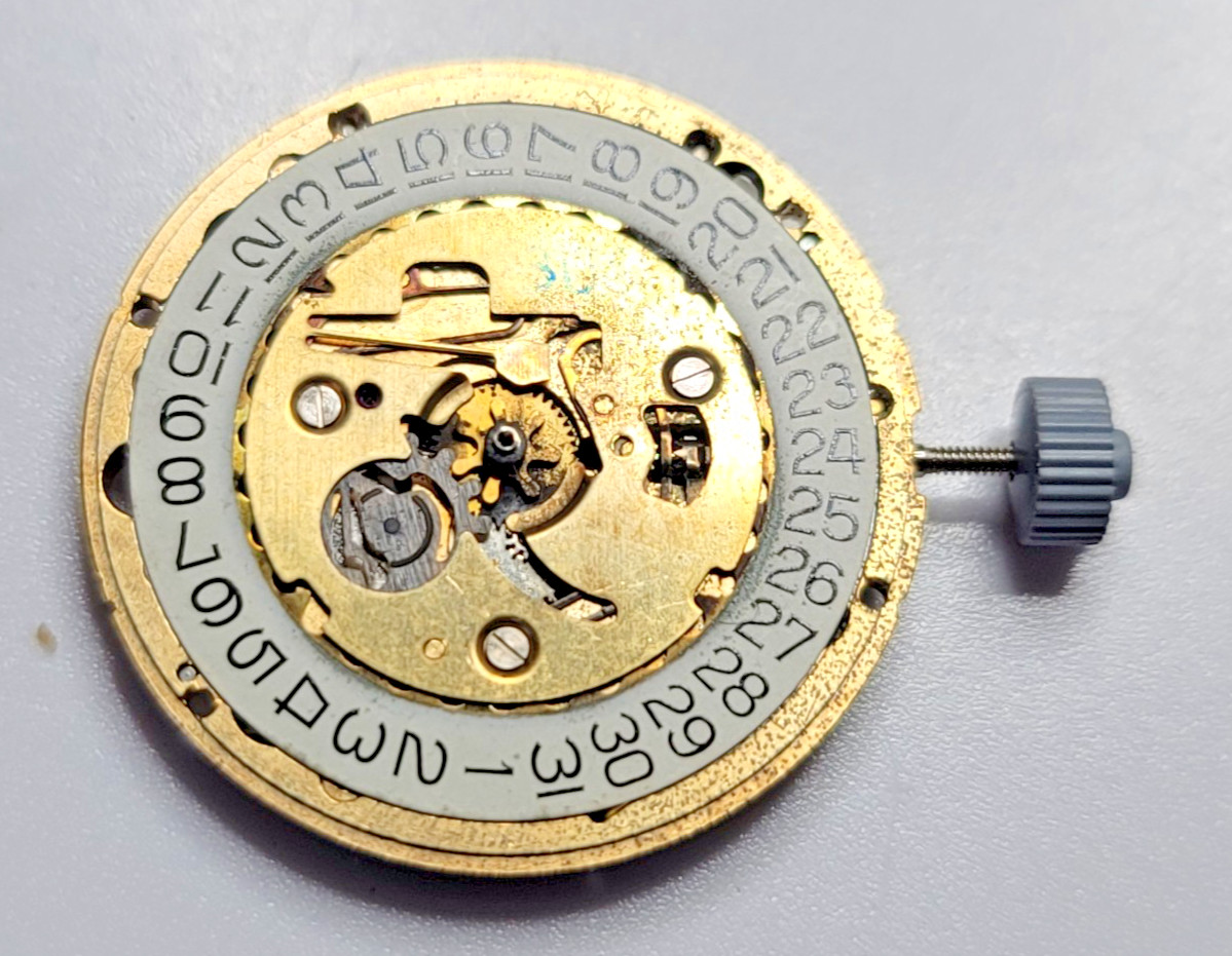 PUW 2410 / 2430 Swiss Quartz Watch Movement w/ Date Ring Stem & Crown – F17