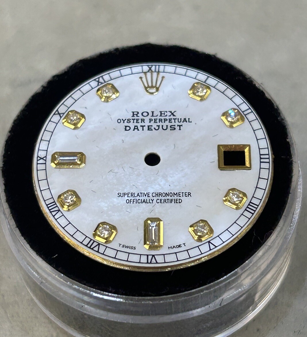 Rolex NonQuick Datejust Custom White MOP Baguette Diamond Dial For Model 1603