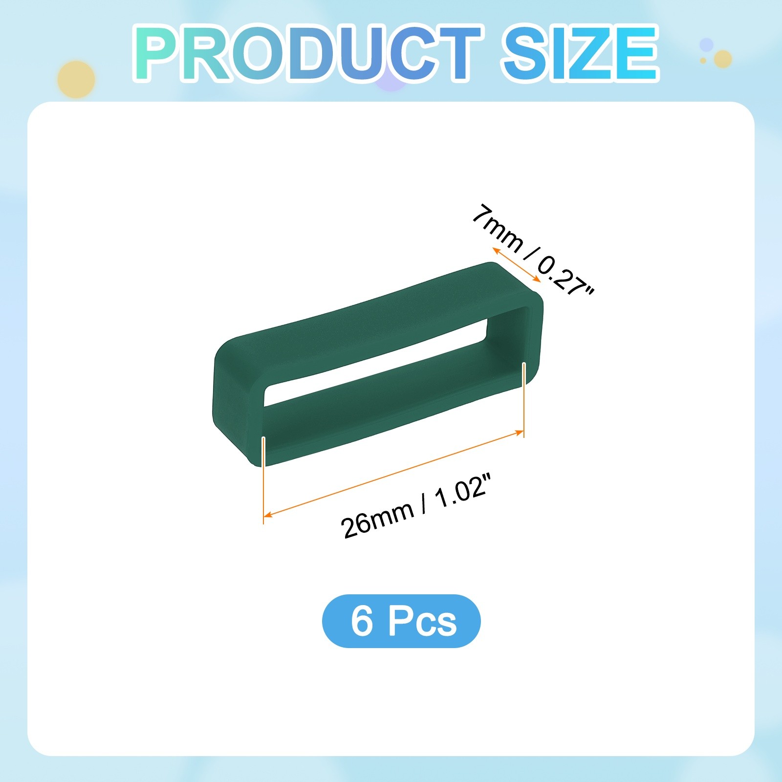 6Pcs, Watch Band Loop 26mm Silicone Watch Strap Retainer Loop Dark Green