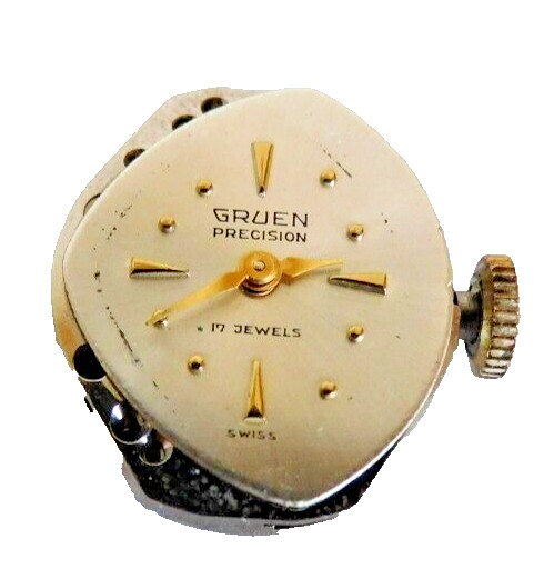GRUEN 225 PRECISION 17 JEWELS MOVEMENT WITH HANDS & DIAL. USED