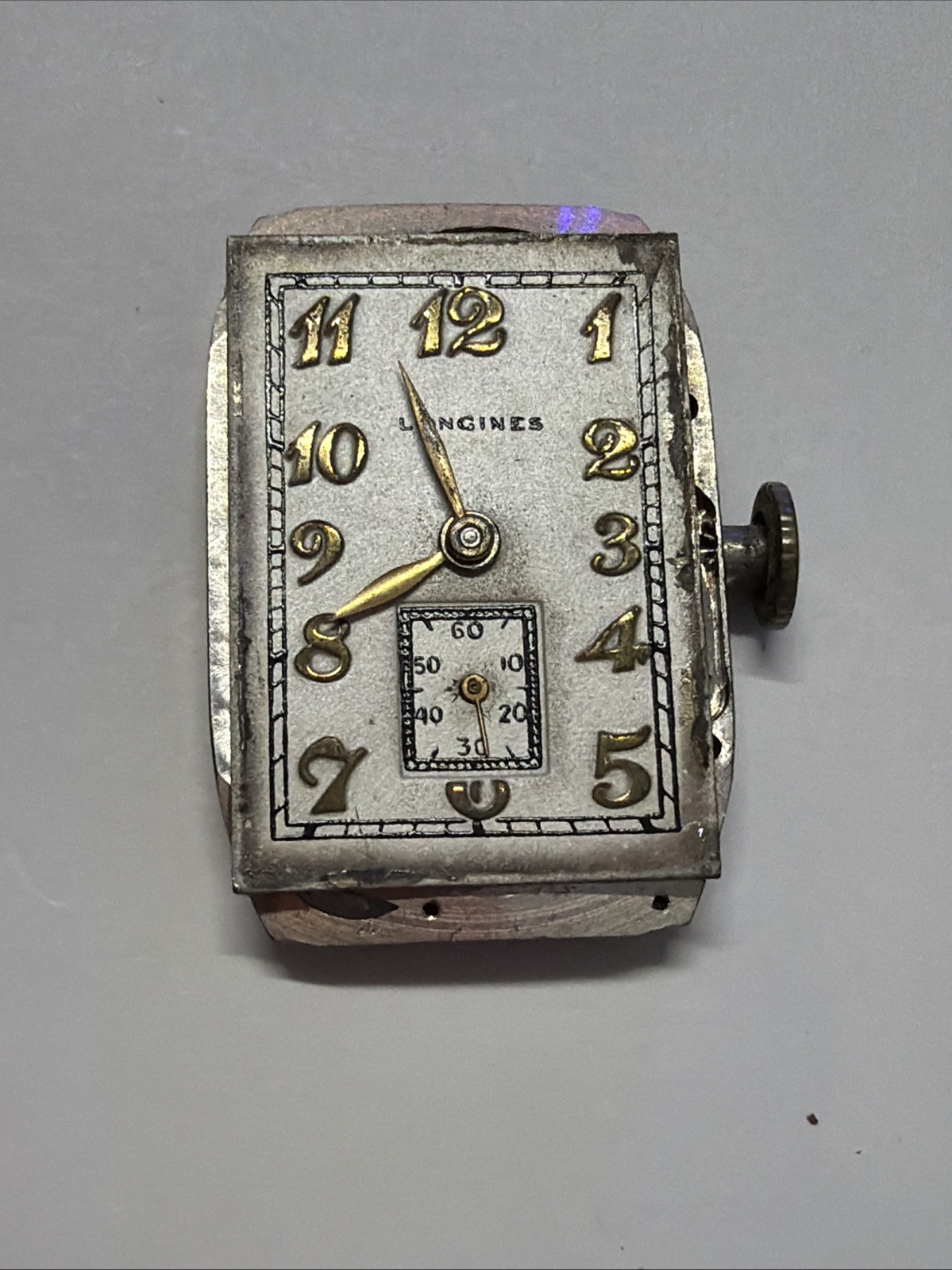 Vintage Longines 9L 17 jewel men’s wrist watch movement with hands. WORKING