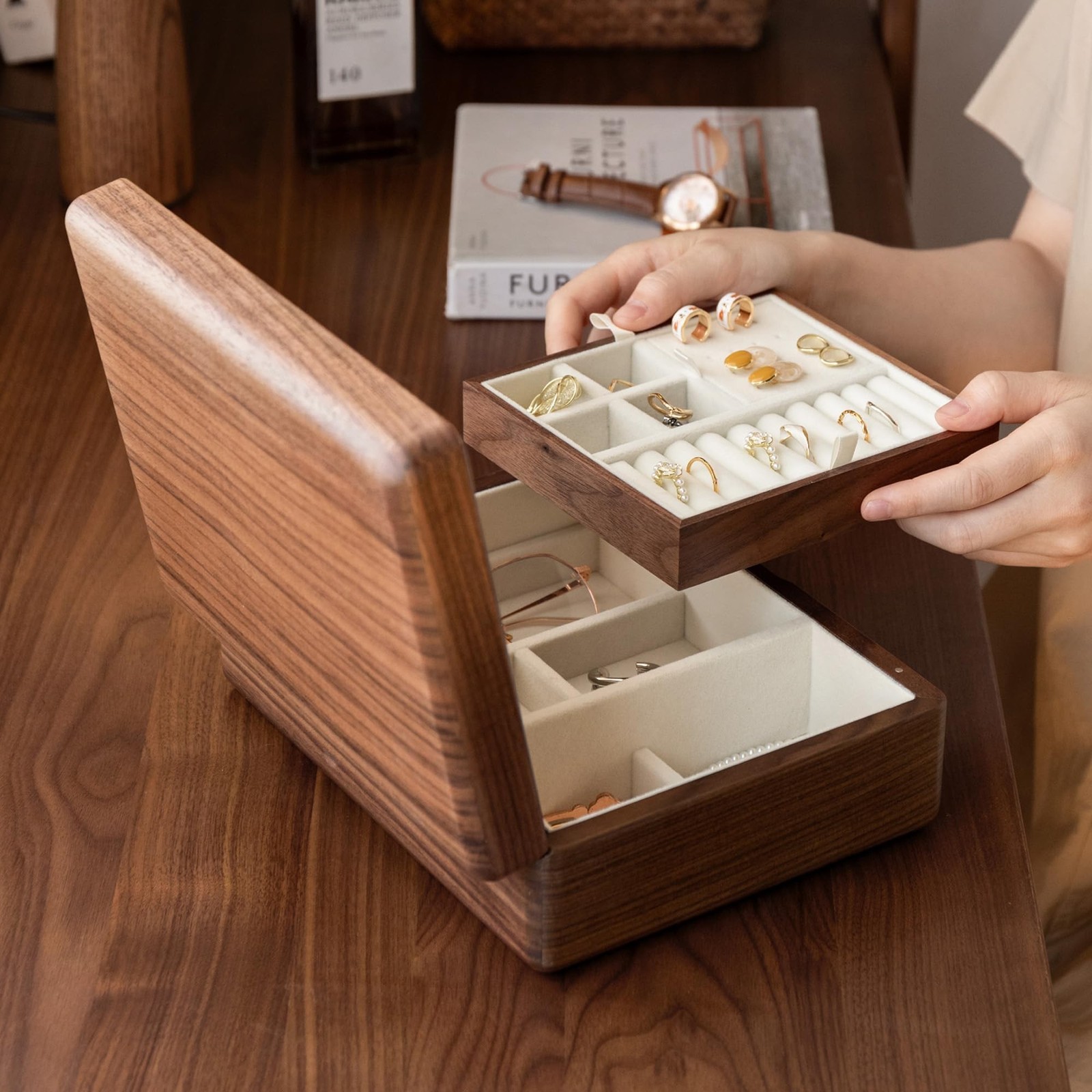 YESWOOD Jewelry Box Organizer, North America Black Walnut Wood Jewelry Boxes …