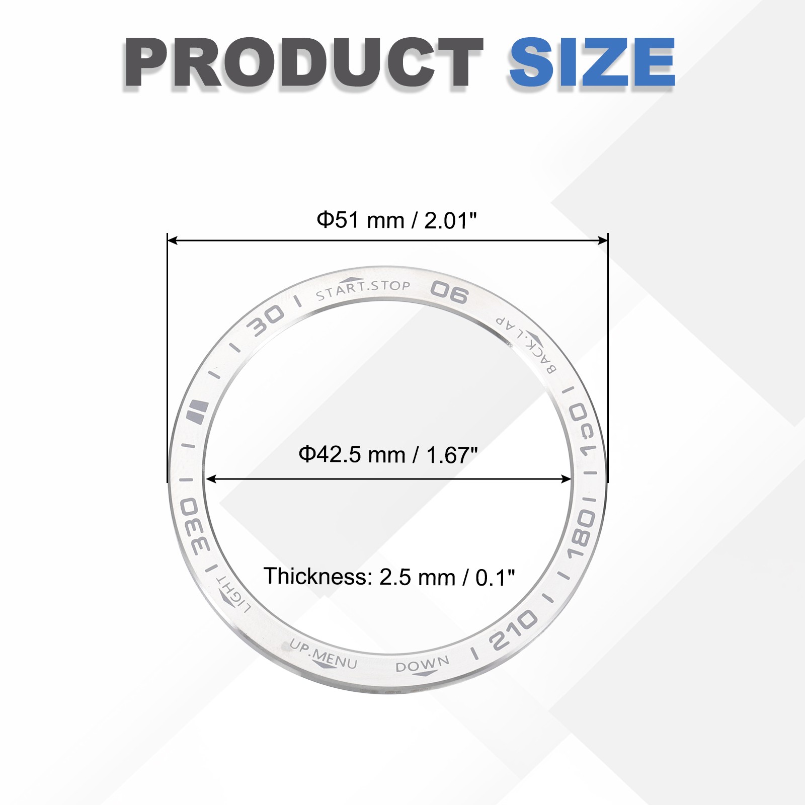 51mm Watch Bezel Stainless Steel Watch Bezel Ring Solar Silver/Gray