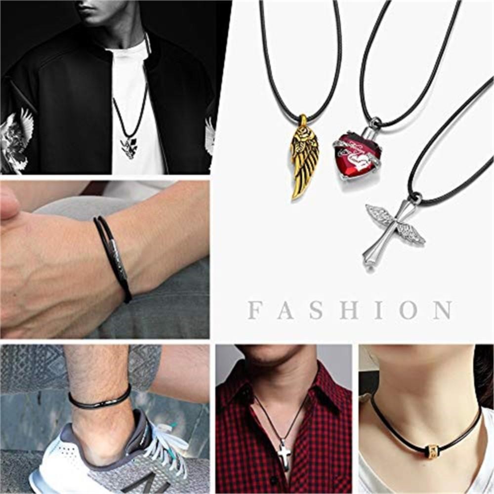1/1.5/2/3mm Genuine Black Leather Necklace Cord for Diy Stainless Steel Neck Bra