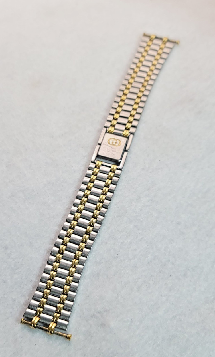 G009: Genuine Gucci 19mm Stainless Steel & Gold Plated Watch Band 7″ OEM Swiss