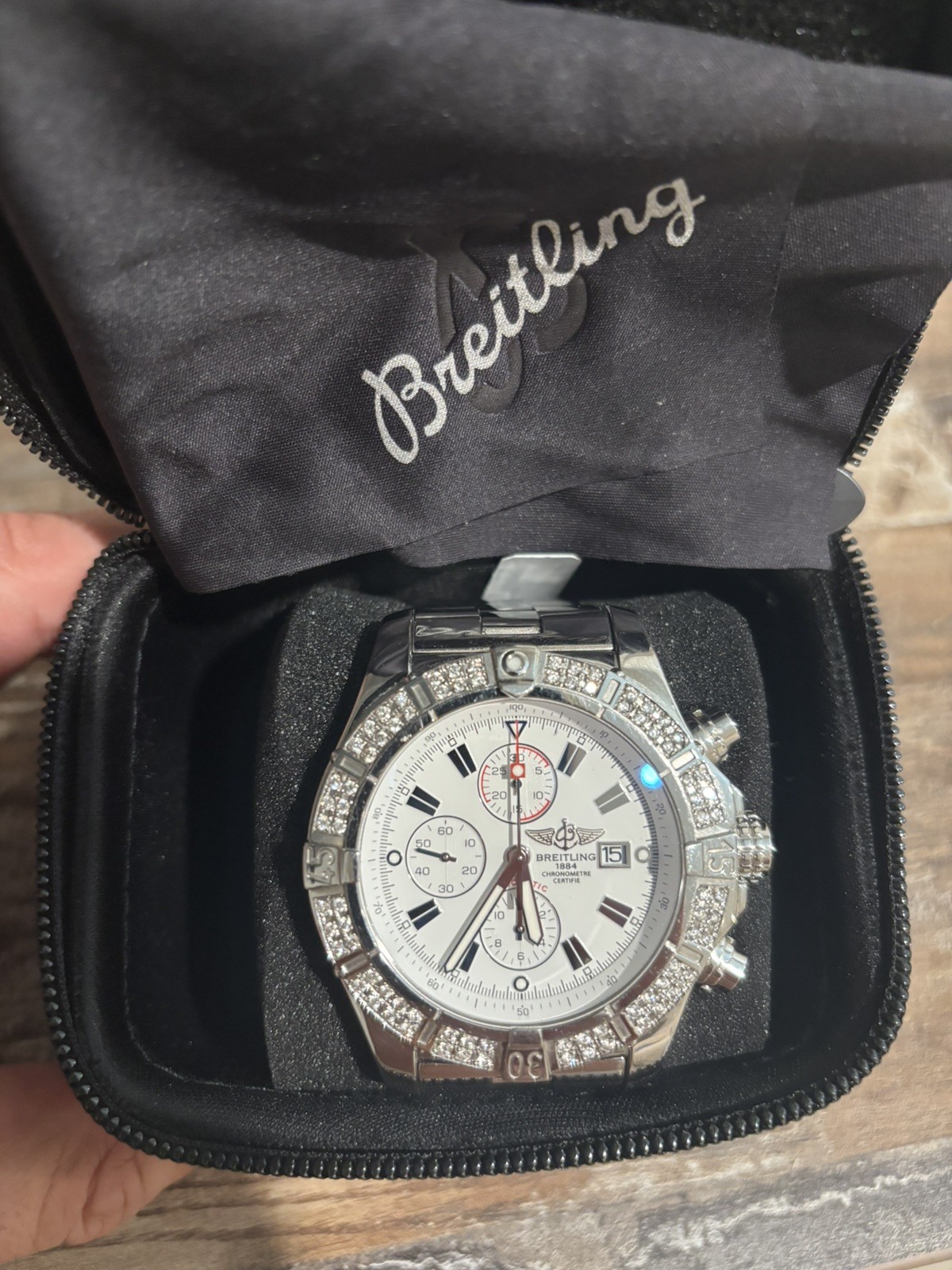 Breitling Mens Super Avenger II 48mm Diamond Bezel w/ Papers FOR REPAIR (Stem)