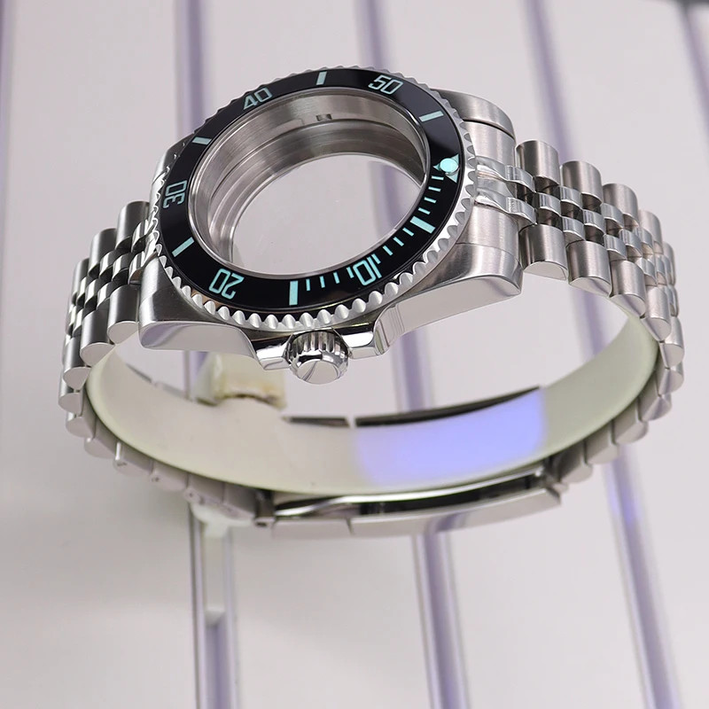 For Nh35 2824Movement 40mm Diver Watch Case Jubilee Strap Luminous Ceramic Bezel
