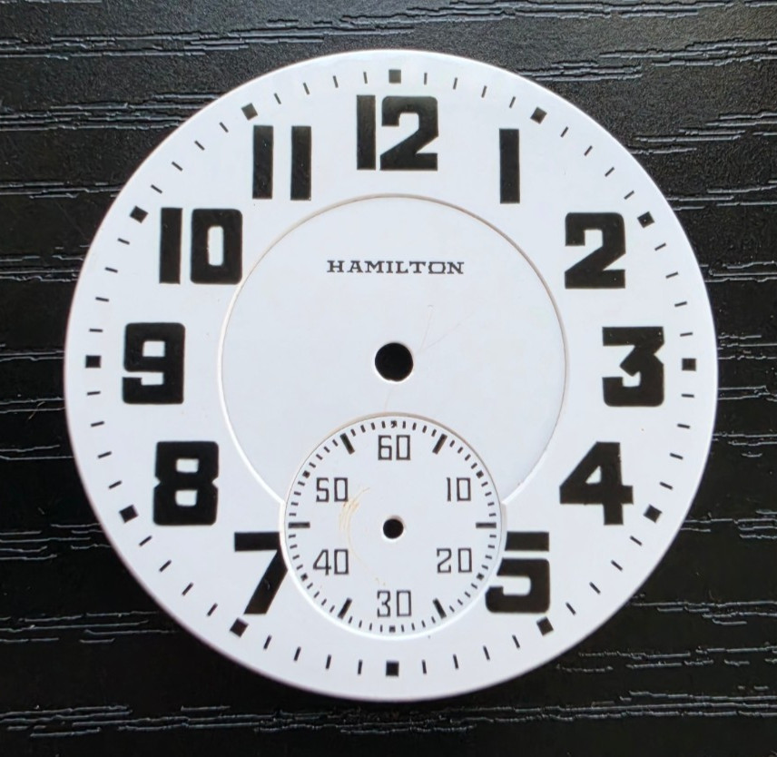 VINTAGE 16 SIZE HAMILTON BOX CAR 992B DOUBLE SUNK POCKET WATCH PORCELAIN DIAL