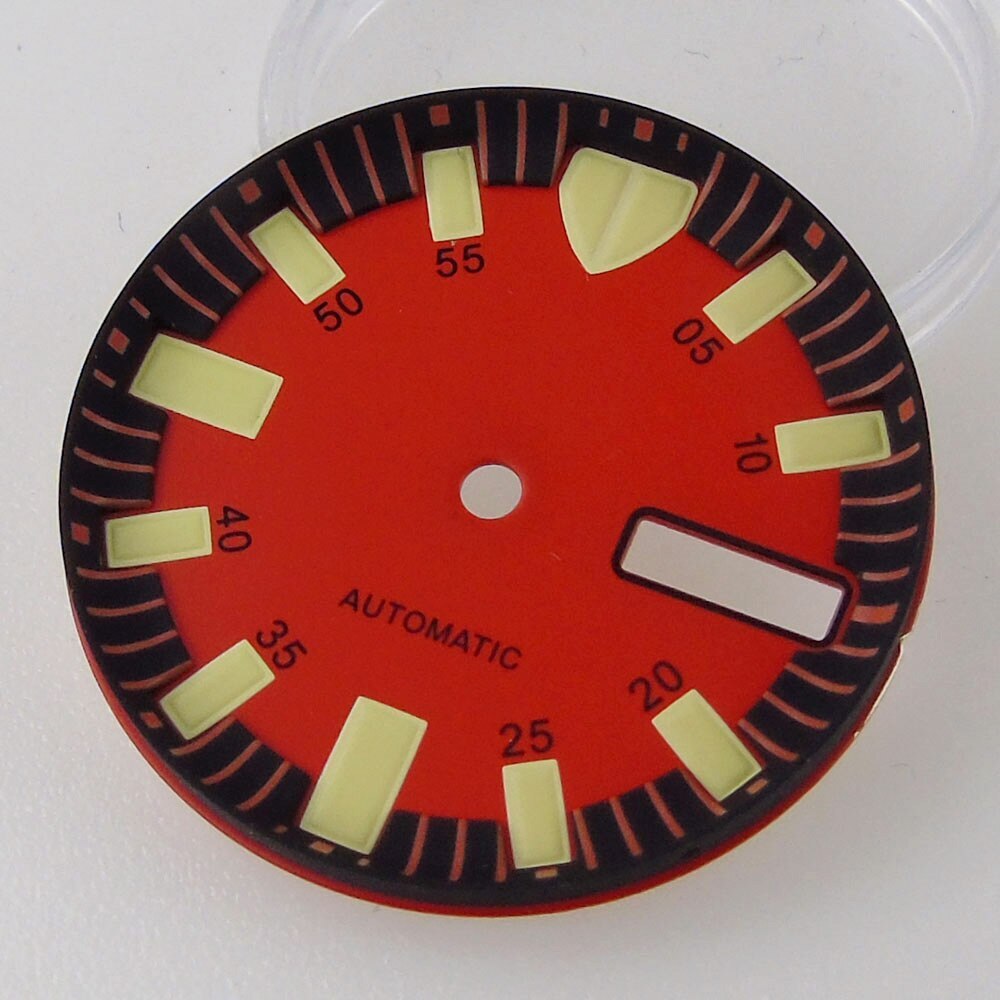 29MM Luminous Red Blue Watch Dial Green Lume Fit NH36 NH36A Week Date Watch Part