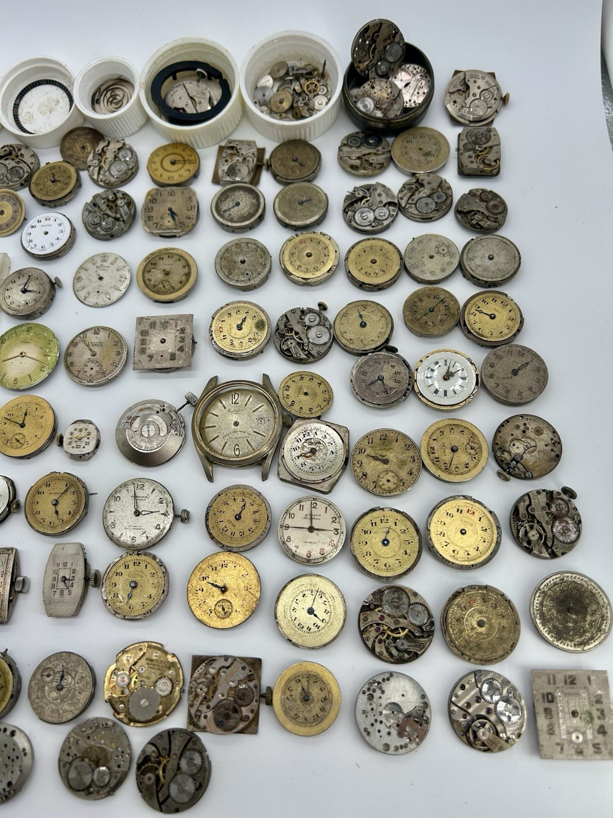 Vintage Watch Parts Repair Lot Movements Dials Elgin Waltham Bulova etc 100+ pcs