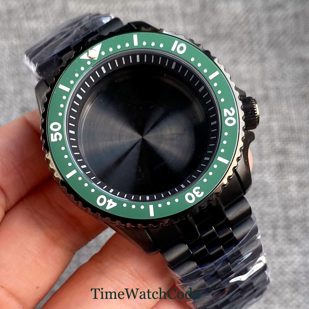 41mm 200m Diver Black PVD Watch Case Fit NH35 NH36 Ceramic Bezel Sapphire Glass