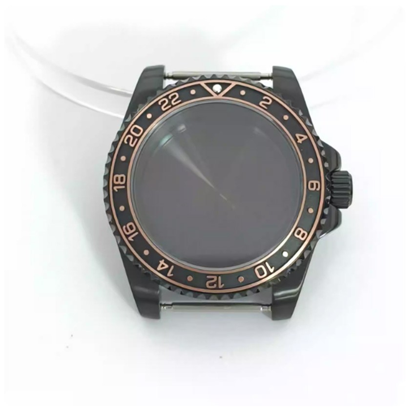 40mm PVD Black Steel Watch Case Sapphire Crystal for NH35 NH36 Watch Movement