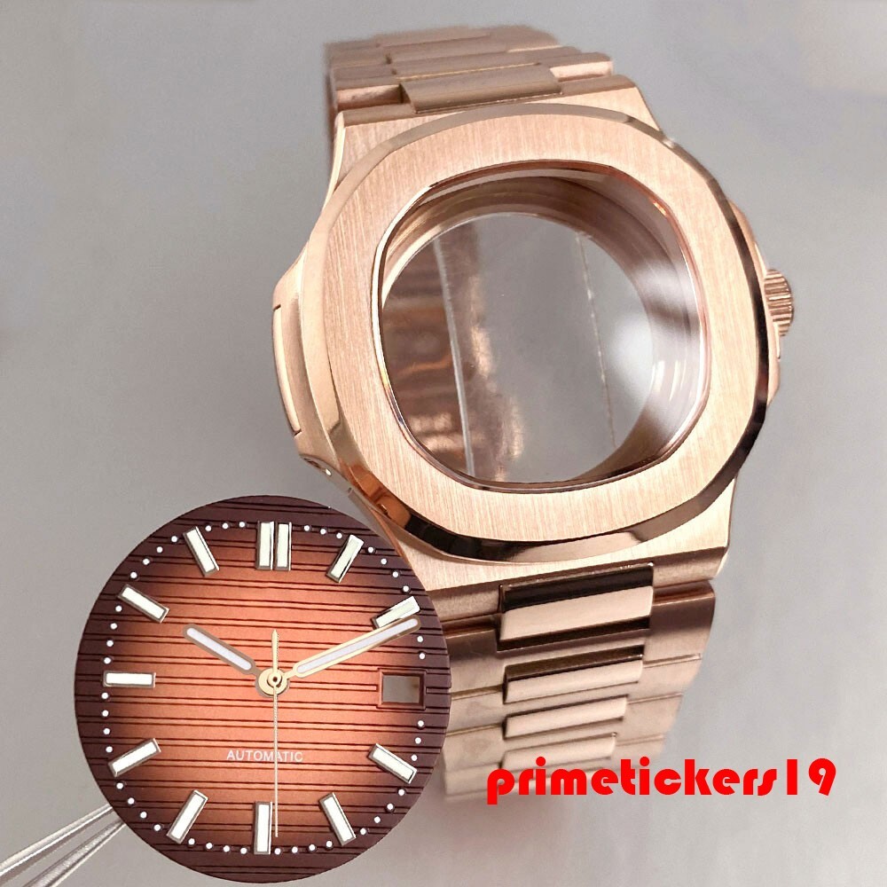 Rose Gold Square Watch Case+Band+Dial Set Fit NH35 NH36 NH38 Sapphire Mod Parts
