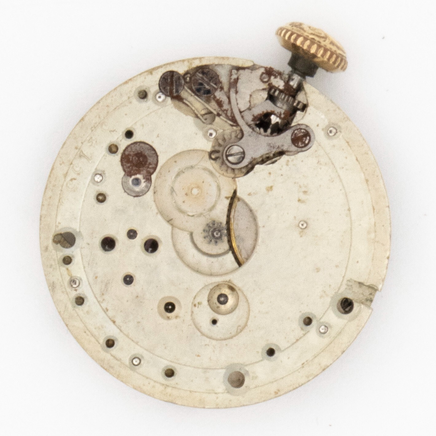 Partial Vintage E. Huguenin High Grade Swiss Wristwatch Movement w/Fancy Crown