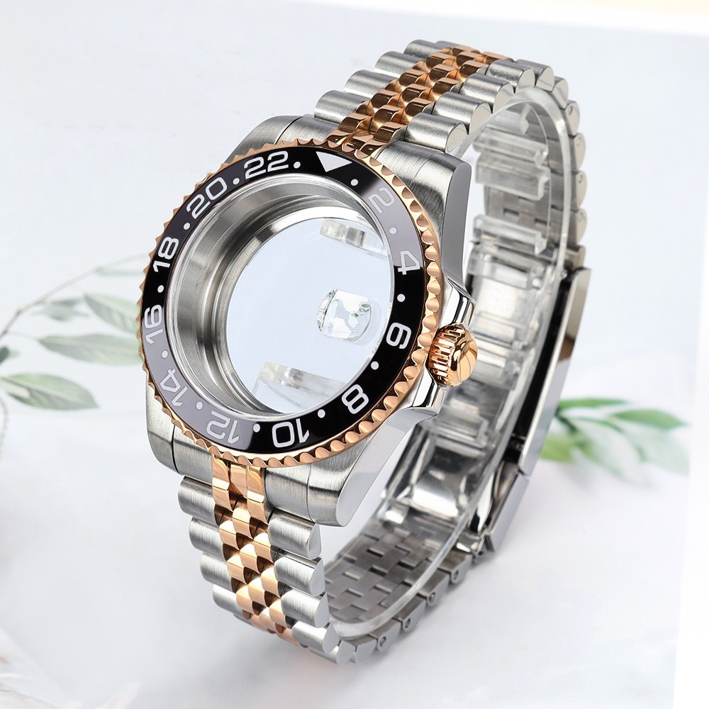 40mm Pilot Oyster Watch Case Bracelet Ceramic Bezel 10ATM For SII NH35 Movement